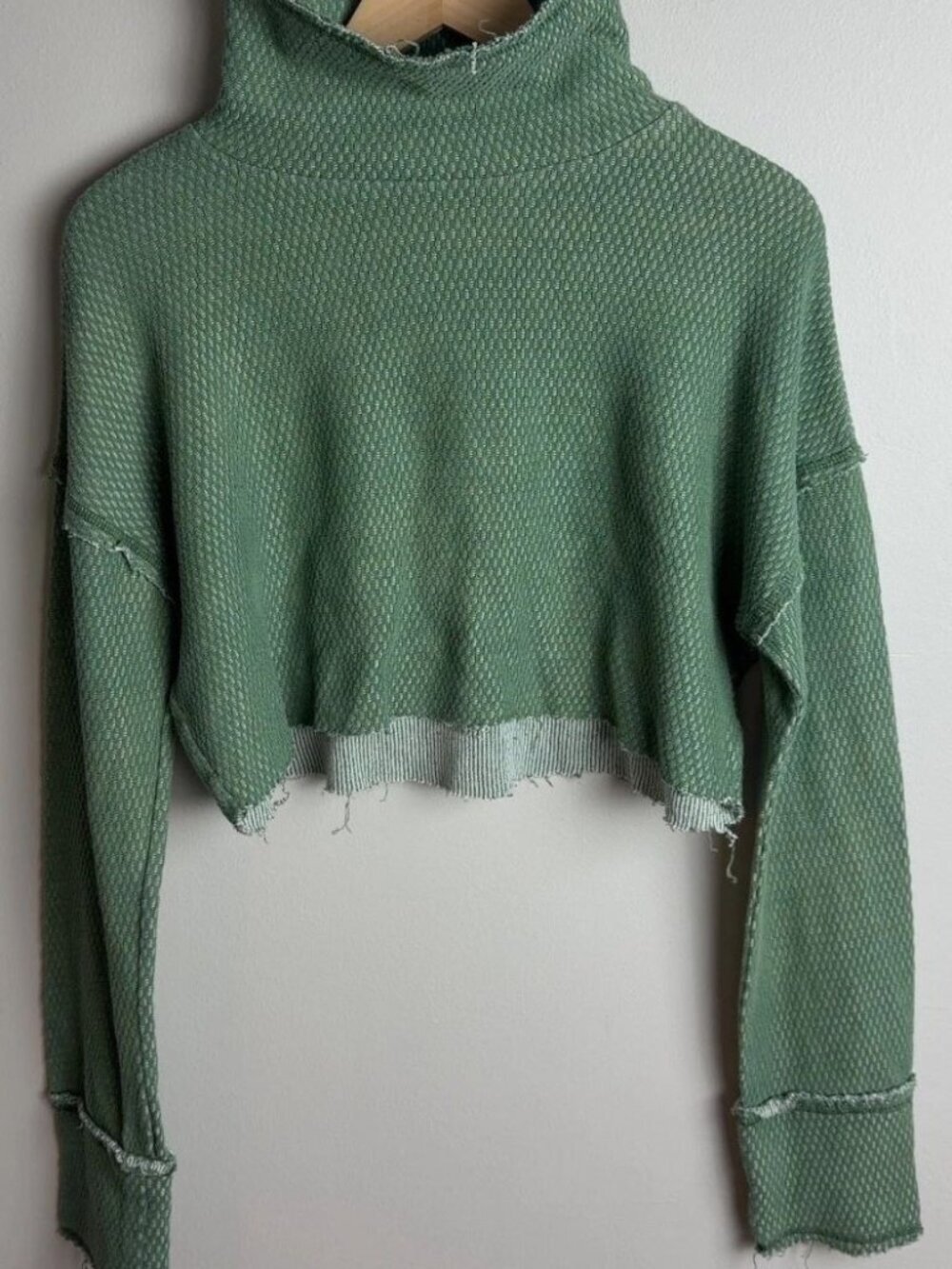 Free People We The Free Waffle Knit Mock Neck Crop Top Green Size Medium Women’s
